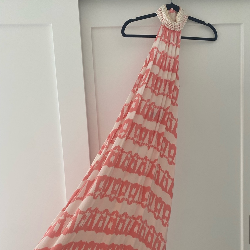 AILA BLUE pink & white high neck backless dress